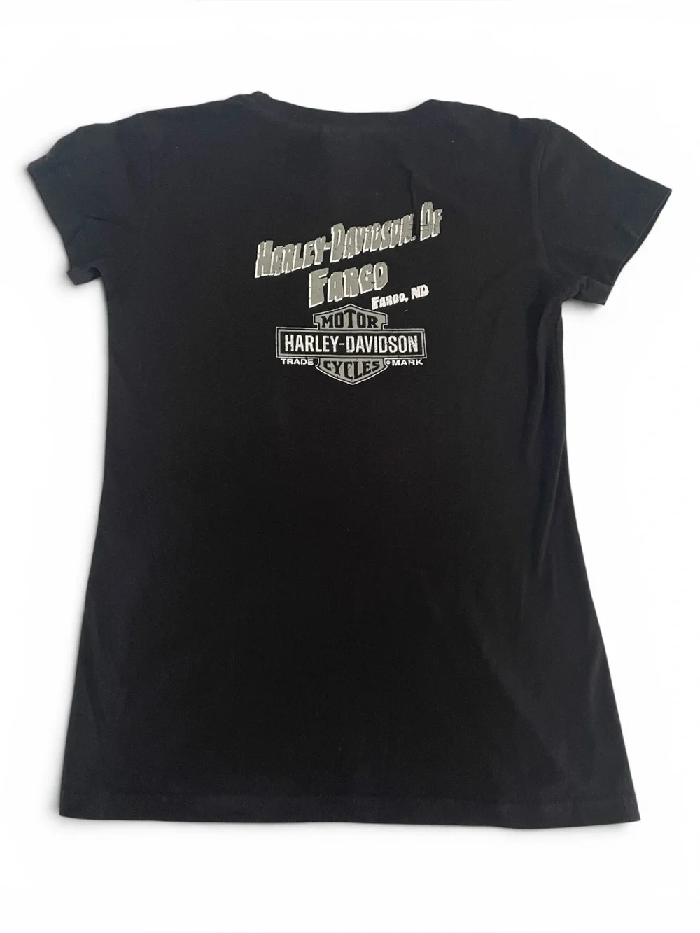 Harley-Davidson Black Short Sleeve Tee with Skull & Red Roses Fargo ND Size M